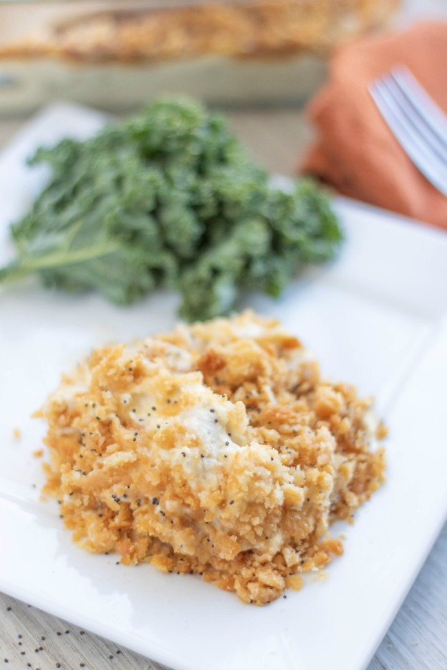 Poppy seed chicken is such a classic recipe that is incredibly easy to make. A creamy chicken casserole topped with a buttery Ritz topping and poppy seeds.