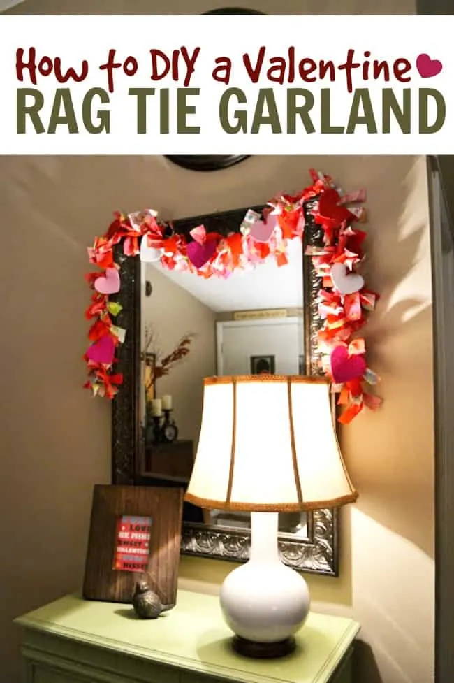 A rag tie garland is one of the easiest types of homemade garlands you can create. All you need string and fabric strips. Great for all holidays! #RagTieGarland #RagTieCrafts #ValentinesDay #ValentinesCrafts