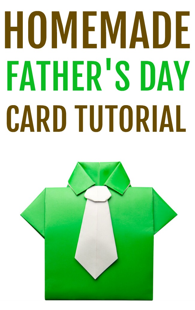 This photo features a green origami shirt and tie. It is a homemade card for father's day. A Father's Day shirt card craft!