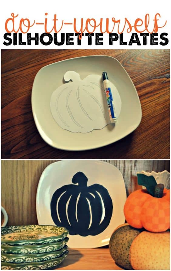 Halloween silhouette plates are an inexpensive and incredibly easy way to decorate your home this Halloween season. #Halloween #DIY #SilhouettePlates #DollarStoreCrafting #crafts