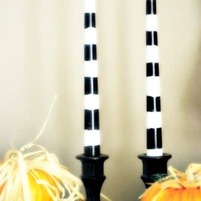 Black and White Candles with Black Glass candle holder