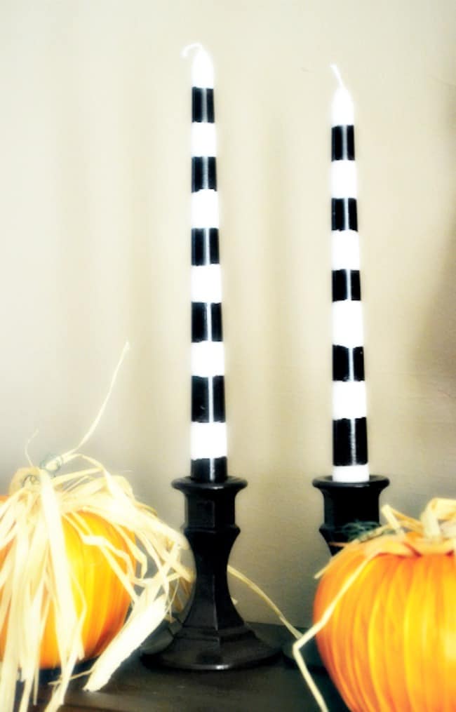 Black and White Candles with Black Glass candle holder