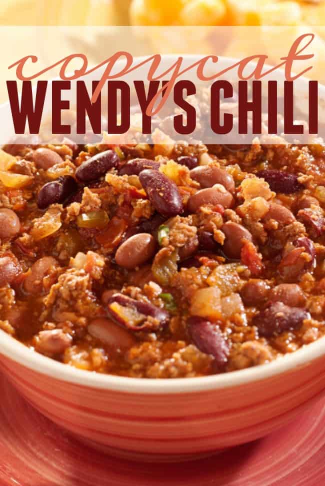 This photo features a bowl of copycat Wendy's chili recipe.