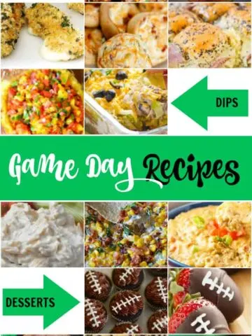 If you are on the hunt for some delicious game day recipes for the Super Bowl or any other football game then you will want to try these. Whether you're a football fanatic or just in it for the halftime show, game day requires serious snacks.  Make your house football headquarters with these recipes for appetizers, dips, and desserts. #GameDayRecipes #FootballNight #Superbowl #GameDay #BigGameRecipes #FingerFoods