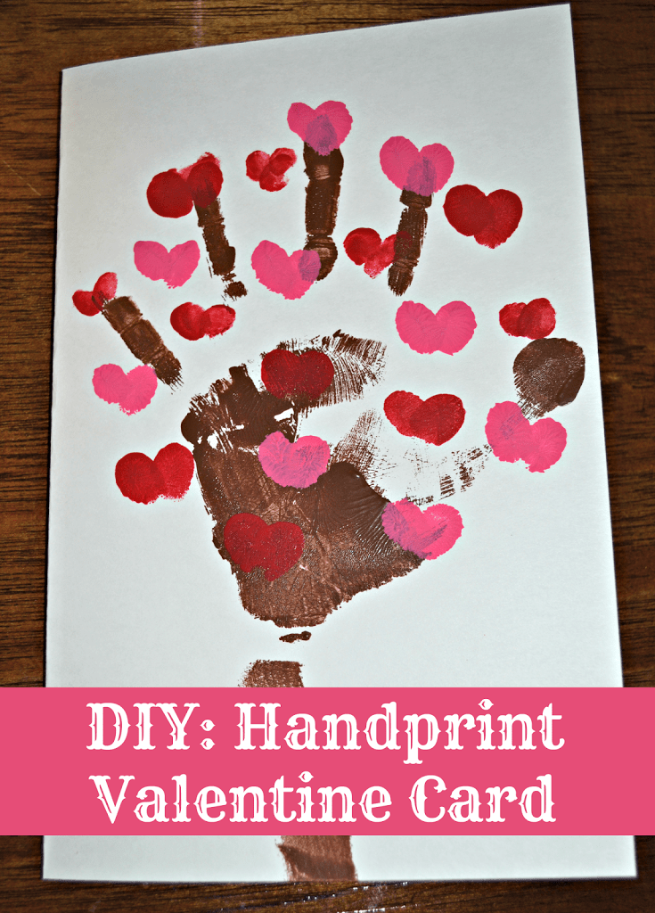 Handprint Valentine's Day Card made with fingerprint hearts