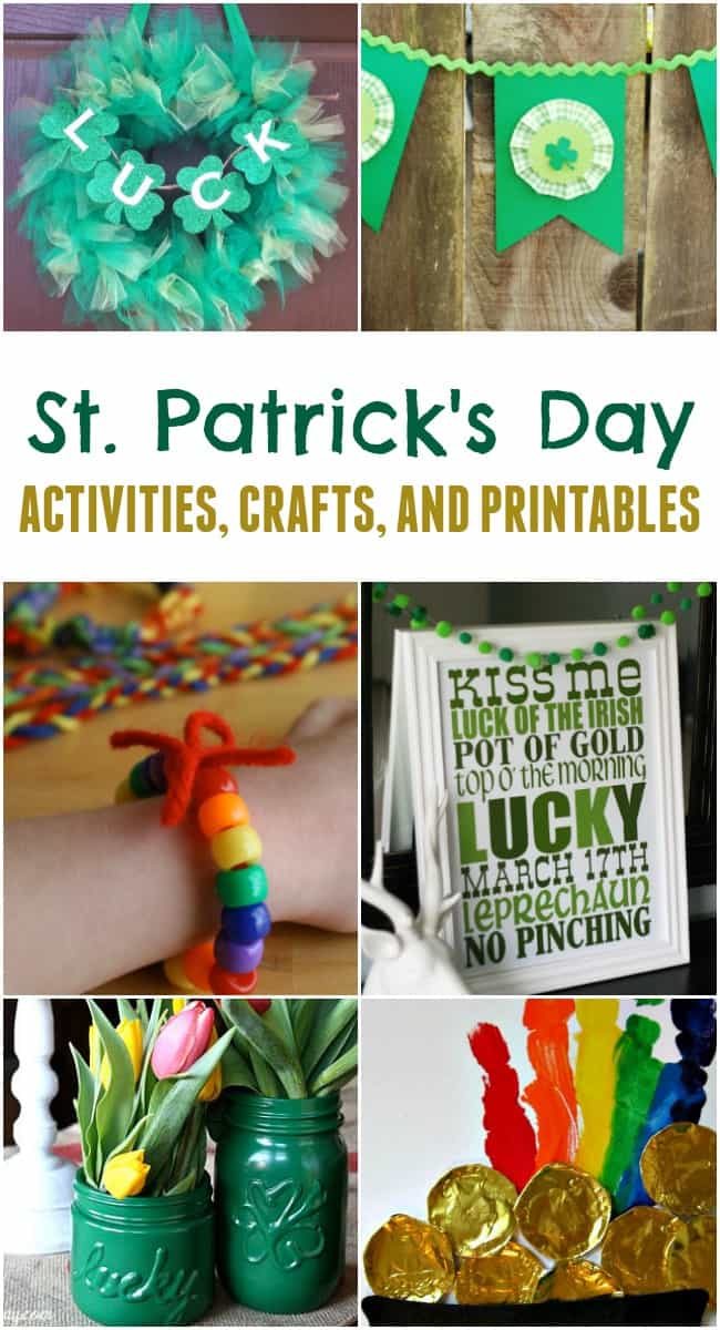 Collage of St. Patrick's Day Activities, Crafts, and Printables