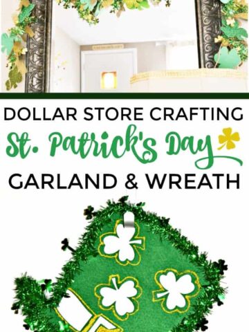 Create your own luck with these super cute St. Patrick's Day Garland and Wreath crafts. All of the materials are found at your local dollar store and are inexpensive and incredibly easy to make. #StPatricksDay #StPatricksDayCrafts #StPatricksDayWreath #StPatricksDayGarland