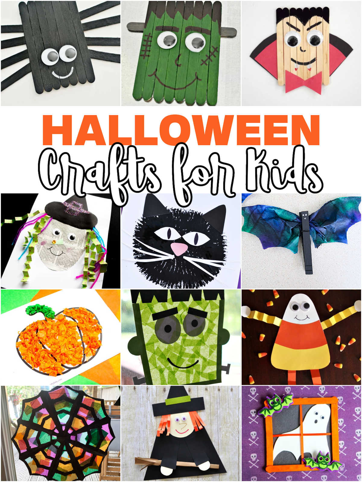 Collage of Quick and Easy Halloween Crafts for Kids to Make