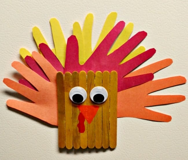 Hand Print and Popsicle Stick Turkey Magnet