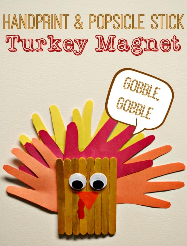 Hand Print and Popsicle Stick Turkey Magnet