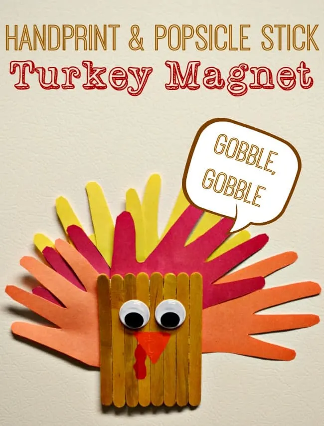 Hand Print and Popsicle Stick Turkey Magnet