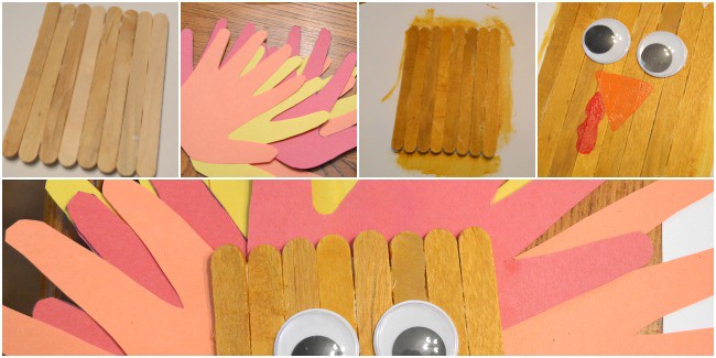 Hand Print and Popsicle Stick Turkey Magnet