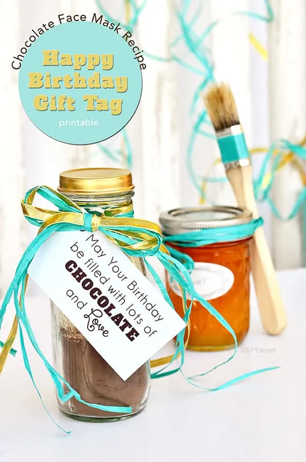 Chocolate Face Mask recipe with a birthday quote tag attached