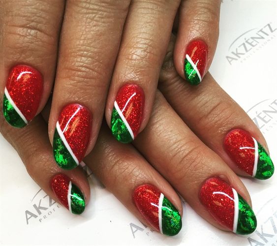 Red, Green and Gold Christmas Snowflake Nail Decals