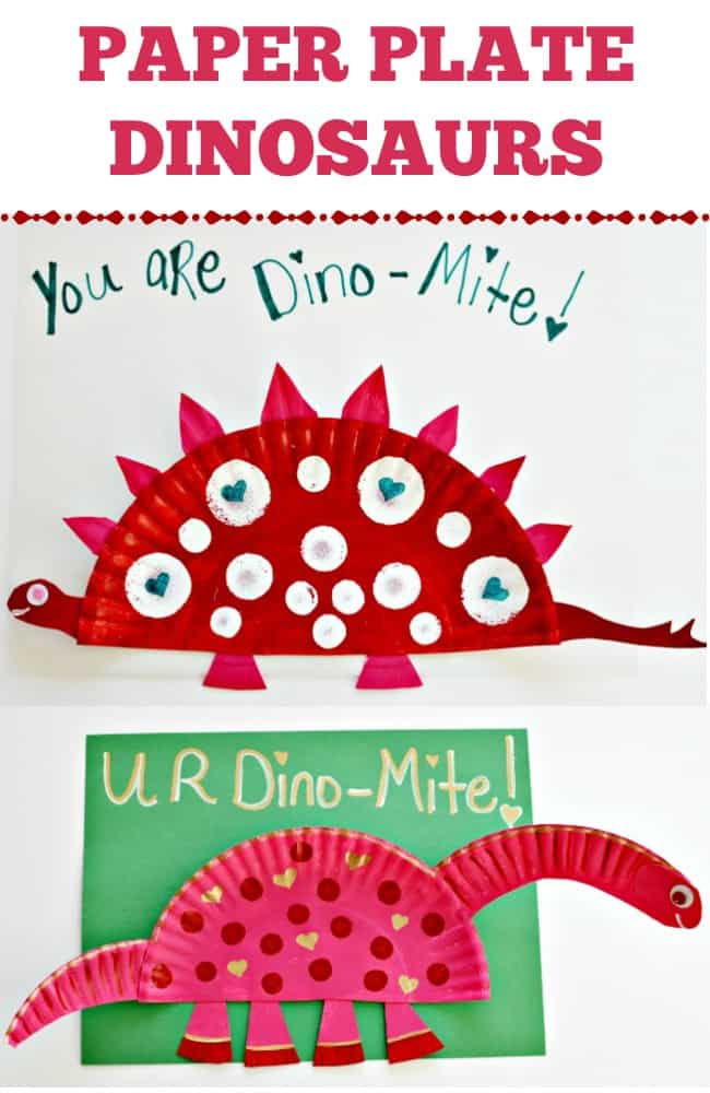 Create a Stegosaurus or Apatosaurus paper plate dinosaur craft with your kids this Valentine's Day. Super cute and simple craft for everyone to enjoy.