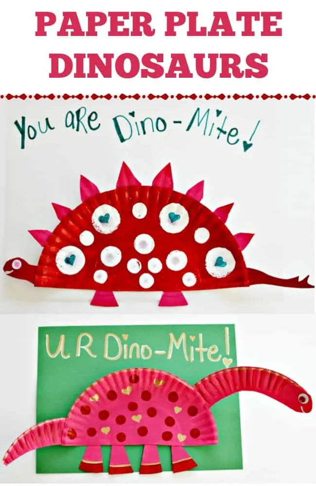 Create a Stegosaurus or Apatosaurus paper plate dinosaur craft with your kids this Valentine's Day. Super cute and simple craft for everyone to enjoy.