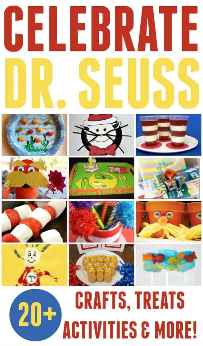 Celebrate Dr. Seuss's birthday, March 2nd, with these awesome and easy Dr. Seuss crafts, treats, activities and more. #DrSeuss #DrSeussCrafts #March2nd #DrSeussDay