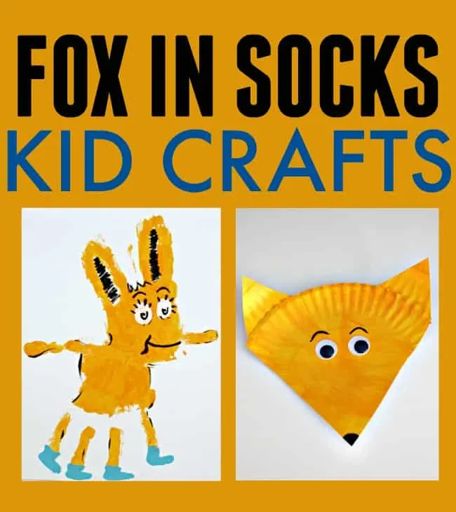Celebrate Dr. Seuss with one of these cute and creative Fox In Socks craft ideas. Both incredibly easy for even the youngest creators. #FoxInSocks #DrSuessCrafts #FoxInSocksCrafts #FoxInSocksDrSeuss