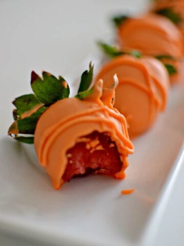 These strawberry carrots are clever, fun and delicious. Perfect for a simple Easter treat.