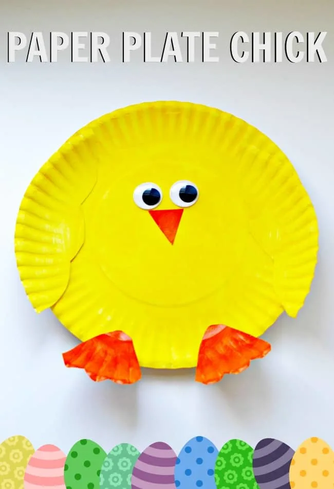 Yellow painted paper plate made to look like a baby chick.