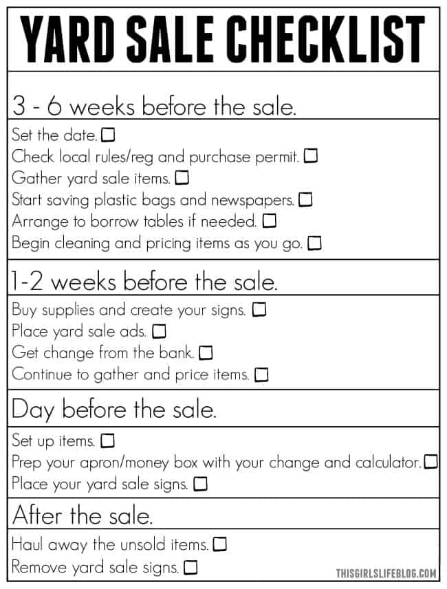 Print this yard sale checklist to keep yourself organized while planning your next yard sale.