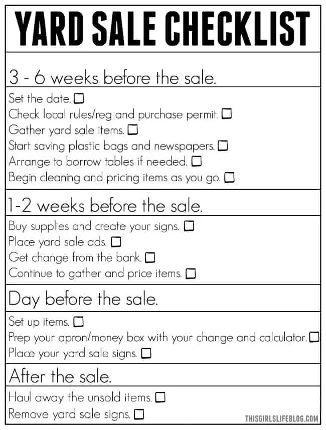 Print this yard sale checklist to keep yourself organized while planning your next yard sale.