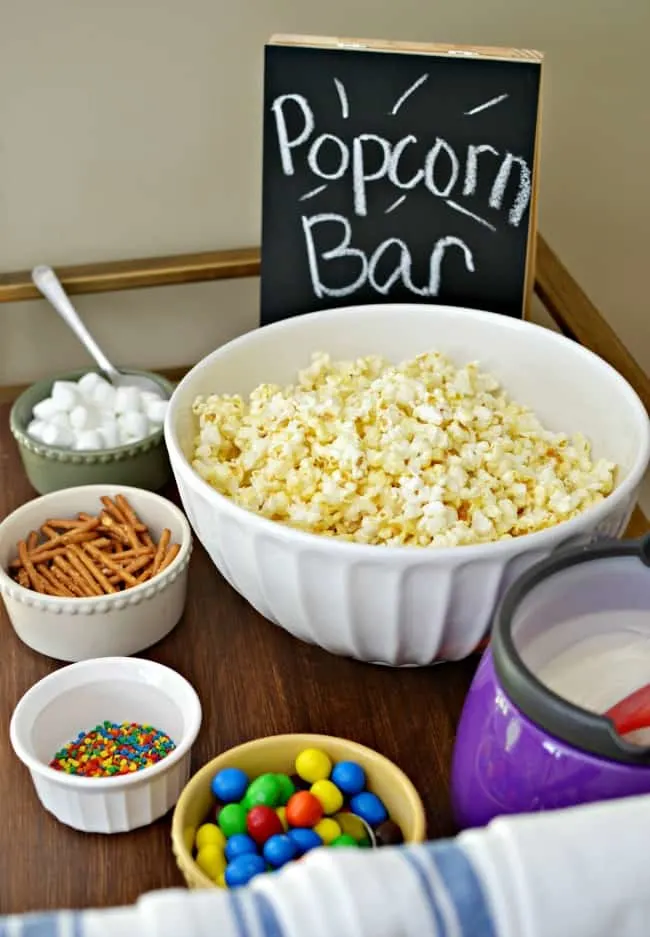 Get ready for your family night with this yummy popcorn bar. Great idea for movie night and birthday parties.
