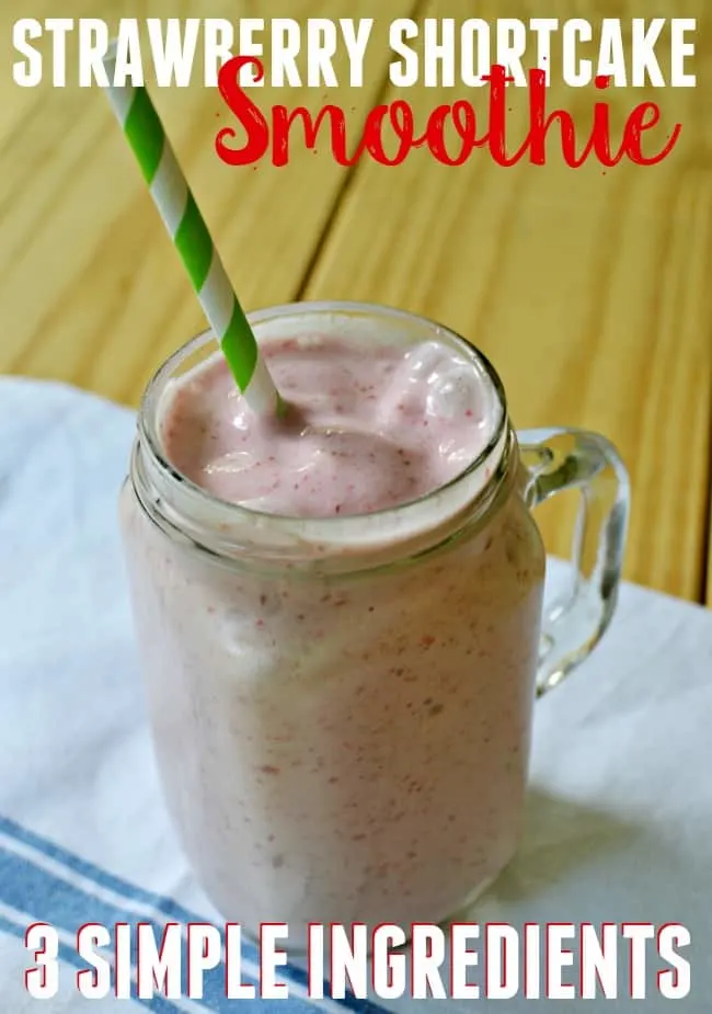 Want a yummy sweet and cold treat? Give this Strawberry Shortcake Smoothie a try. Only 3 simple ingredients.