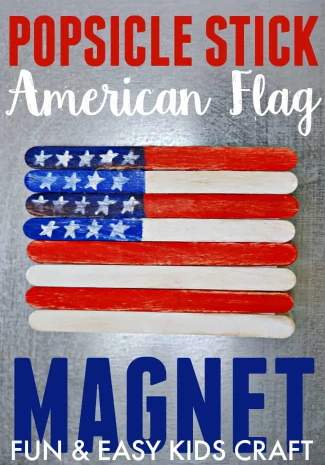 Create this fun and easy popsicle stick American flag magnet with your kiddos today. Great craft for Memorial Day, Flag Day and the Fourth of July.