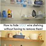 Love this simple solution to hiding ugly wire shelving in my rental.