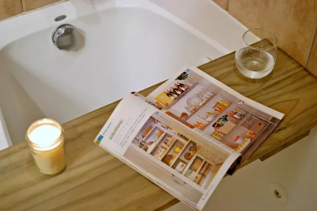 Create this DIY tub table / shelf with a spare 30 minutes and less than $15. Perfect for spa night!