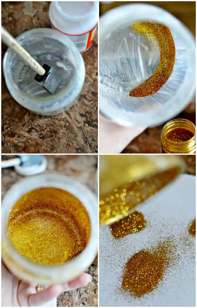 Jazz up your home with this diy glitter vase, perfect for recycling old candle jars.