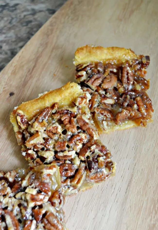 Pecan pie in a bite-sized bar! These pecan pie bars are made with refrigerated crescent rolls making them simple and quick to prepare.