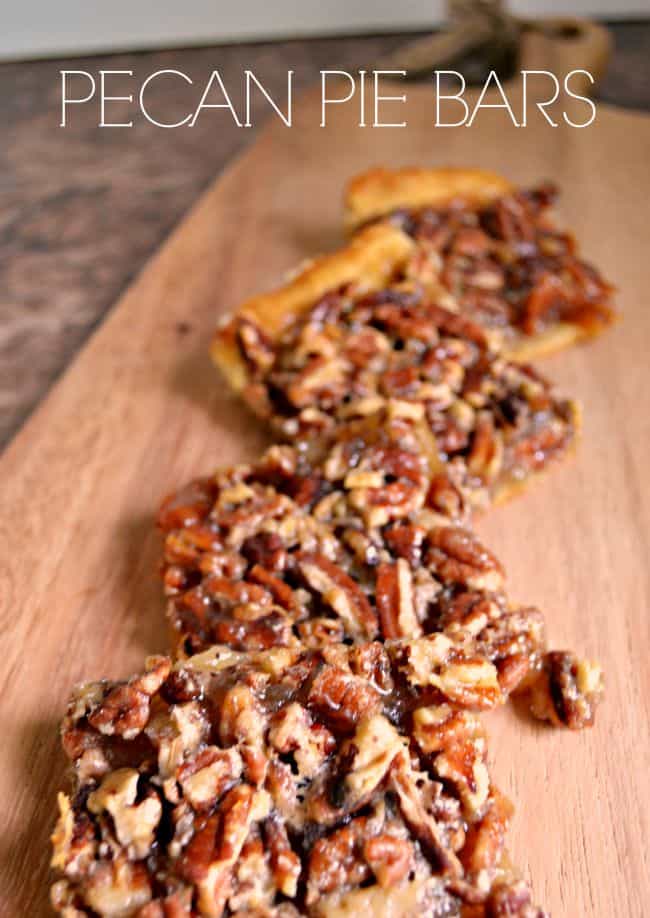 Pecan pie in a bite-sized bar! These pecan pie bars are made with refrigerated crescent rolls making them simple and quick to prepare.