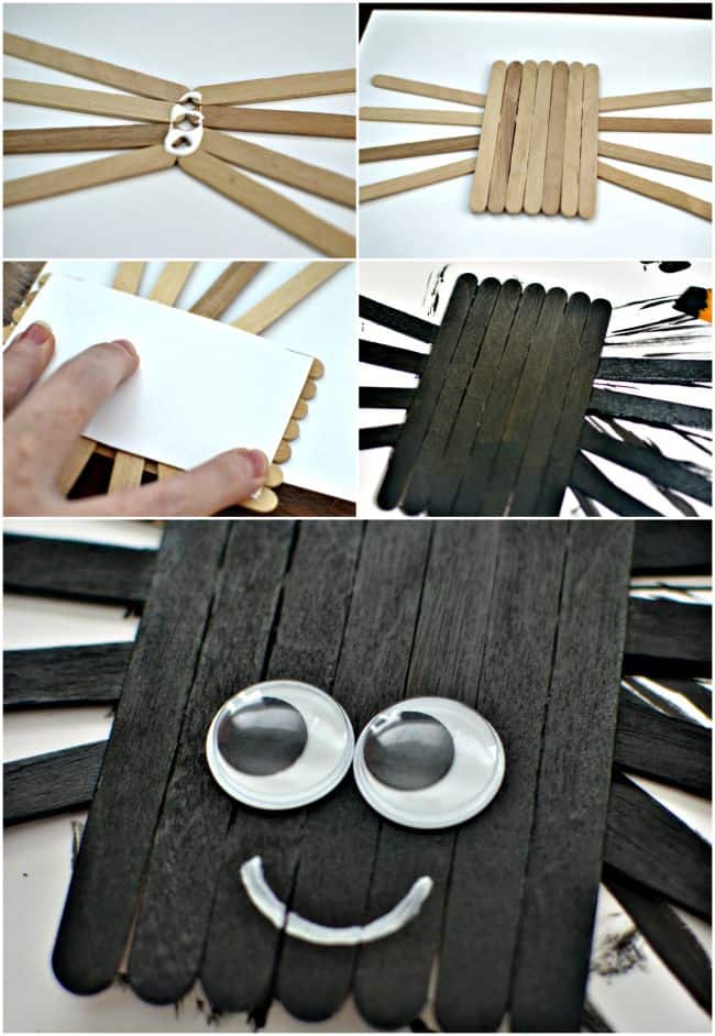 Create this cute little popsicle stick spider with your kids this Halloween. Also great for a book craft (IE: Charlotte's Web, etc.)