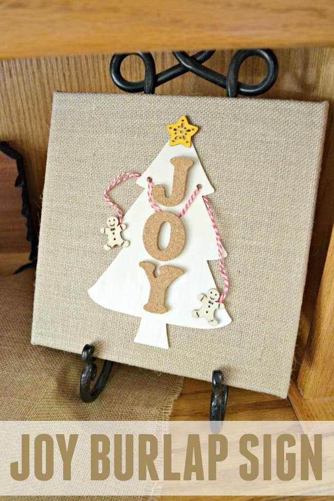 Craft up this cute JOY Burlap sign for the perfect gift this holiday season. Great for teachers too!