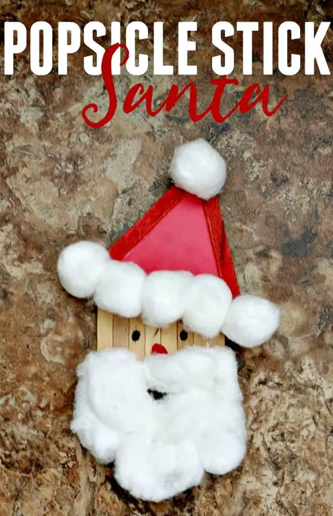 This image features a completed popsicle stick Santa craft.