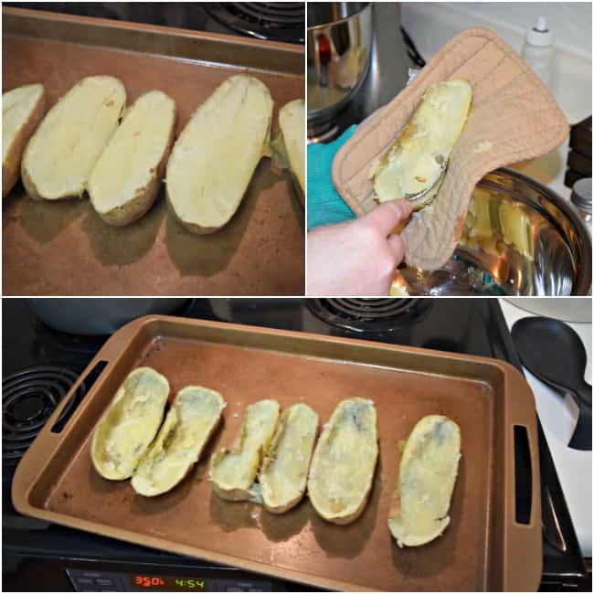 How can you go wrong with an easy twice baked potato recipe with cheese, bacon, green onions and butter? Super simple to make and half the time as the normal method.