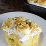 If you love Banana Cream Pie then this Banana Pudding Poke cake will be your new go to. Topped with yummy fresh bananas and crunchy vanilla wafers.