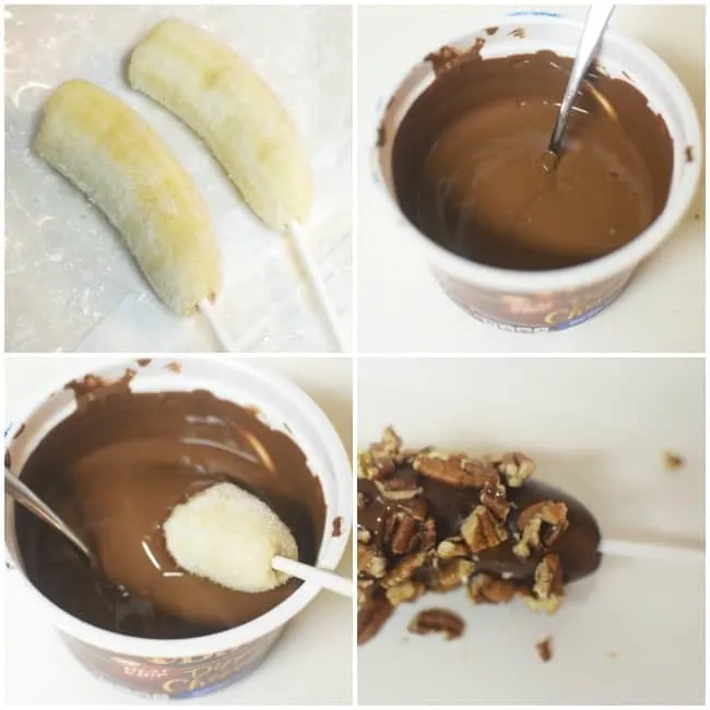 Looking for a perfect summertime dessert? How about trying out these Chocolate Covered Frozen Bananas. Perfect for a hot summer day!