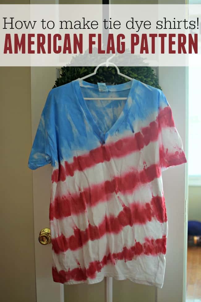 This photo features a American Flag tie dye shirt homemade with a few simple supplies.
