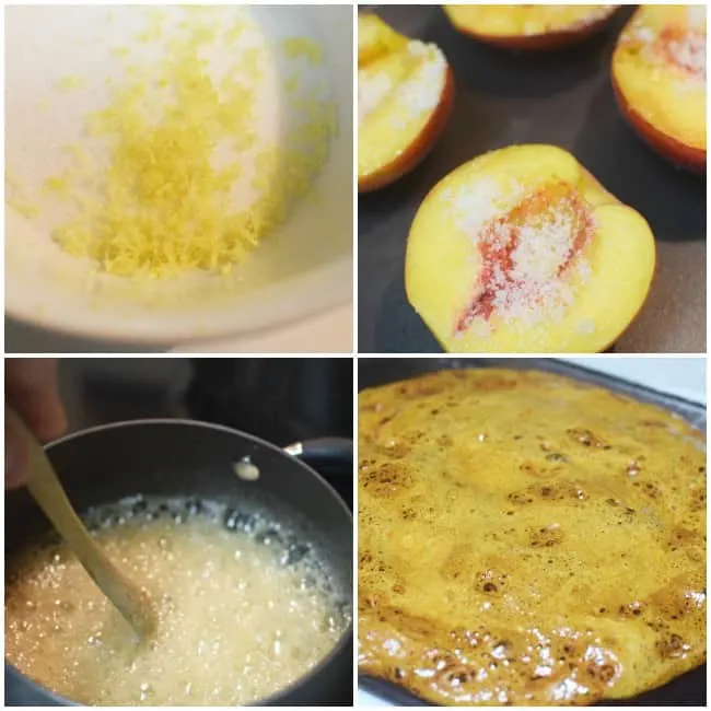 Celebrate this summer with this tasty and delicious treat, Roasted White Peaches with Honeycomb and Vanilla Ice Cream. YUM!