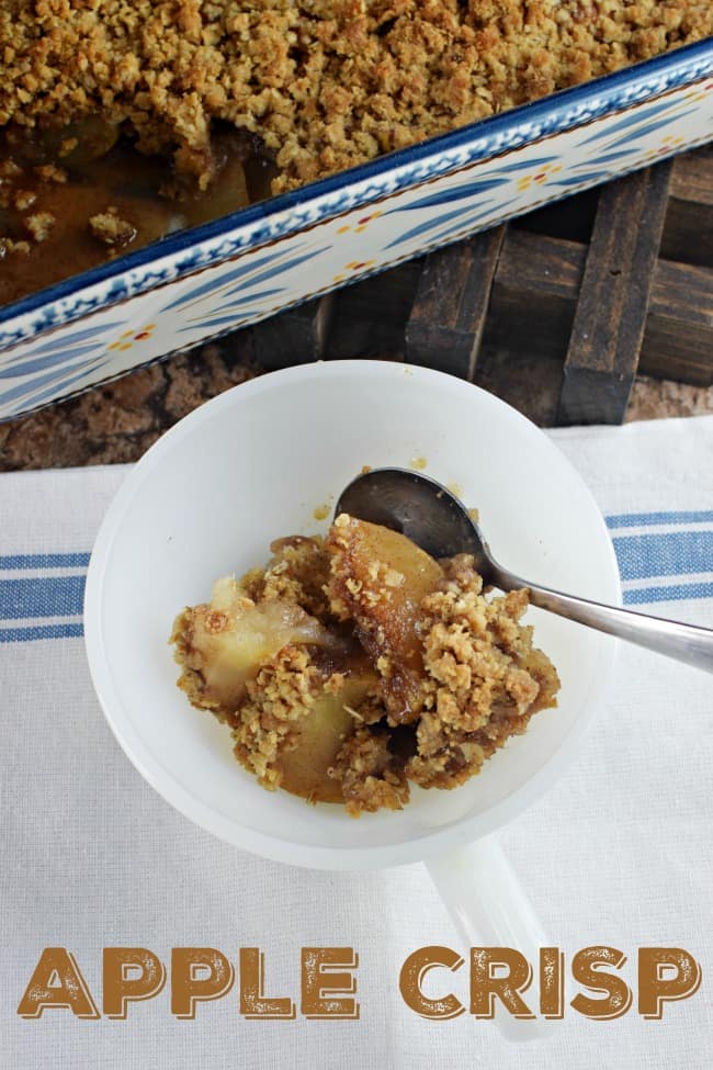 This easy apple crisp recipe has a cinnamon sugar base with a buttery, crunchy oat topping. Perfect when paired with a great vanilla ice cream.