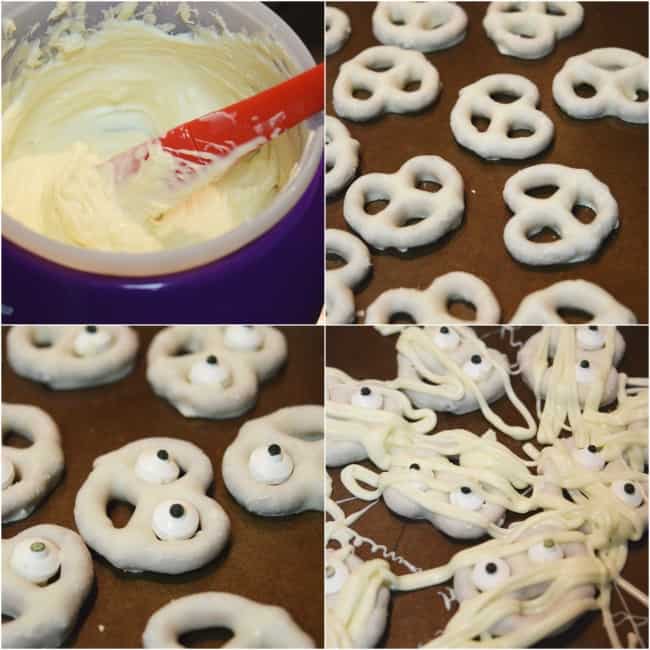 Mummy Pretzel Bites are a yummy treat for your little goblins. The sweet of the white chocolate mixed with the saltiness of the pretzel makes for one tasty bite. Perfect for your next Halloween party!