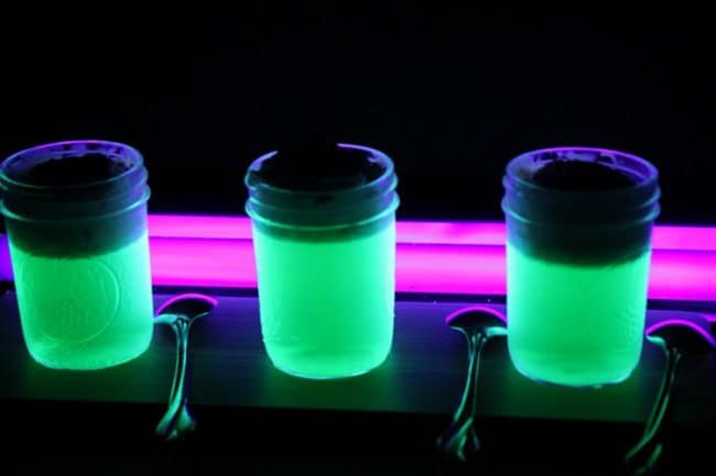 Glow in the Dark Jello Shots in a mason jar.