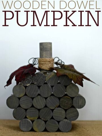 This super simple and inexpensive wooden dowel pumpkin cost less than $5 dollars and 30 minutes to make. Fun homemade fall and Halloween holiday decor!