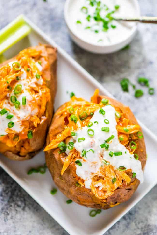 From Buffalo Chicken Sweet Potatoes to Thai Chicken, these healthy crock pot chicken recipes are fast, easy and delicious.