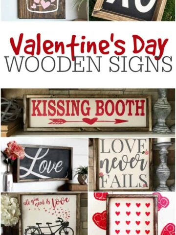 This photo is a collage of various Valentine's Day Wooden Signs that you can purchase.