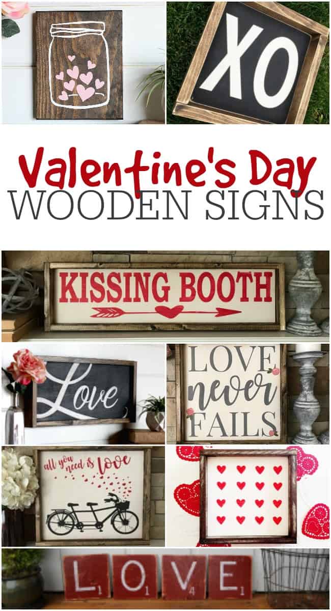 This photo is a collage of various Valentine's Day Wooden Signs that you can purchase.