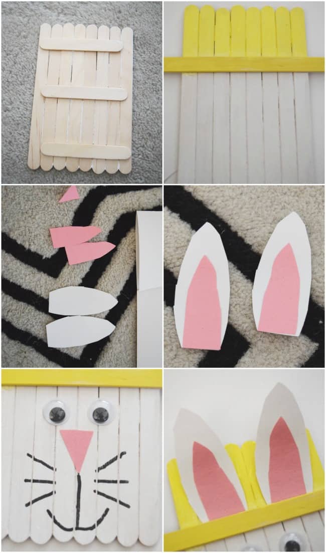 Let's get crafty this weekend with this super fun popsicle stick Easter bunny. Great kids craft idea for Easter or Spring. 